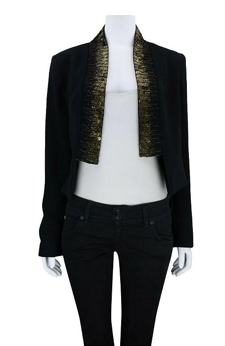 Blazer Cropped Bobô Preto Paetês Dourados