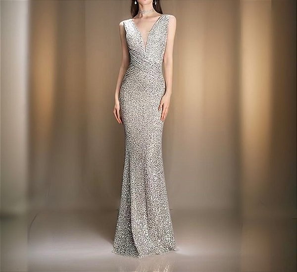 Vestido Longo Bhava Um Ombro Prata