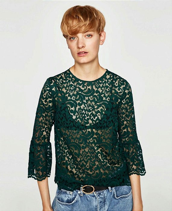 Blusa Zara Verde Renda