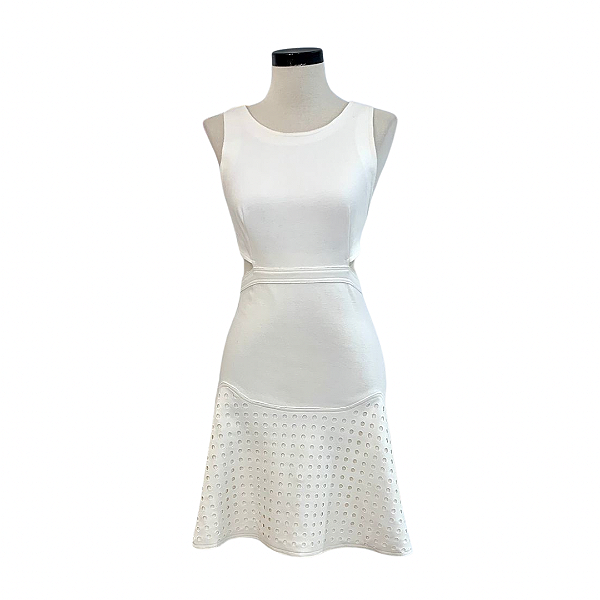 Vestido Animale Branco Recorte Cintura