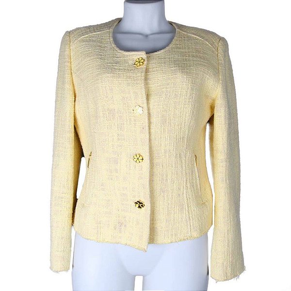 Casaqueto Le Lis Blanc Tweed Amarelo Claro Botão Margarida