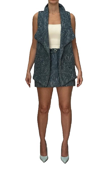 Conjunto Mixed Saia + Colete Azul Textura