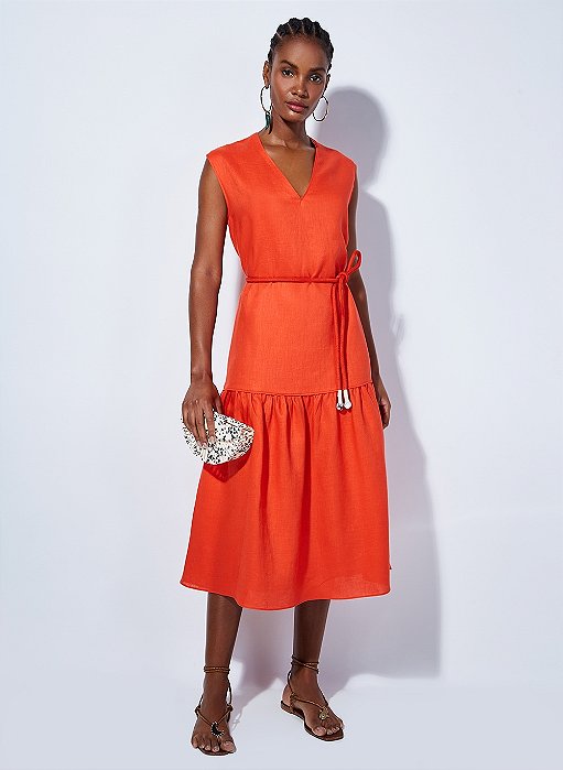 Vestido Le Lis Blanc Linho Laranja