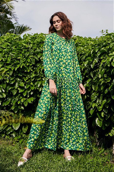 Vestido Andrea Marques Verde Estampa Floral Verde