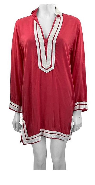Vestido/Saída de Praia Adriana Degreas Vermelho Detalhe Branco