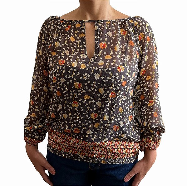 Blusa Ateen Preta Estampada de Seda