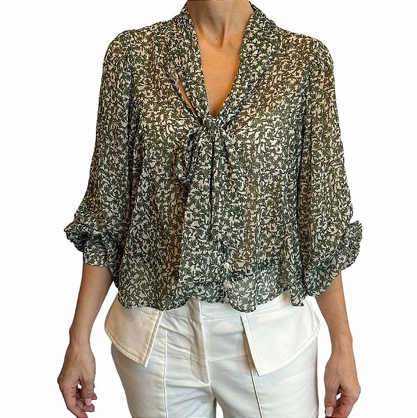 Blusa Zara Verde Estampa Flores