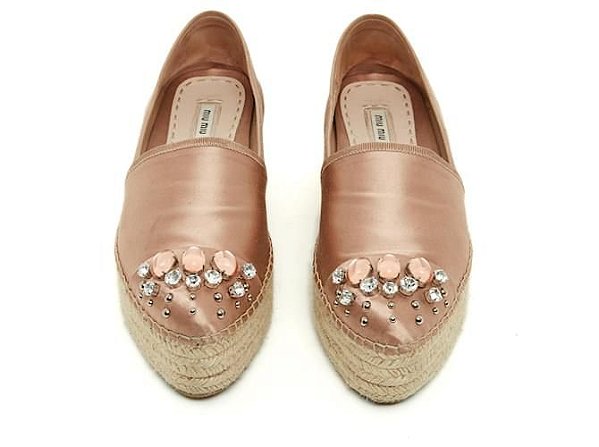 Espadrille Miu Miu Cetim Rosé e Pedras