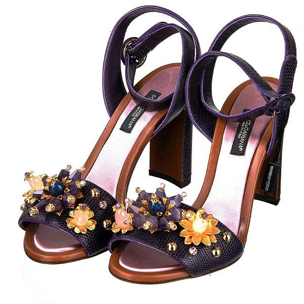 Sandália Dolce & Gabanna Pedras Roxas Salto Bloco