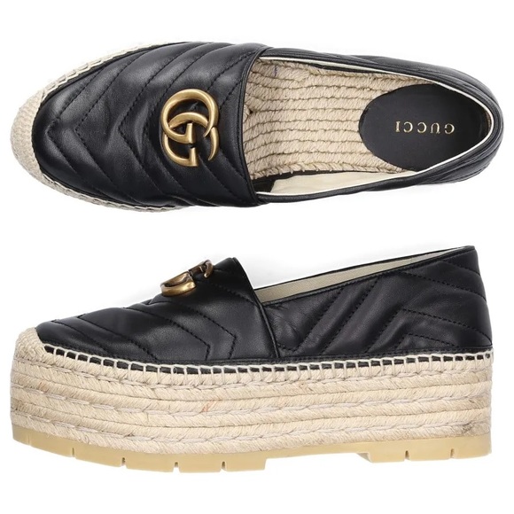 Espadrille Gucci Preta Modelo Marmont Plataforma