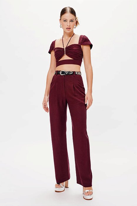 Conjunto NV Calça + Cropped Modelo Ayla Vinho