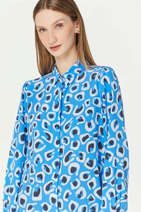 Camisa Animale Seda Onça Azul