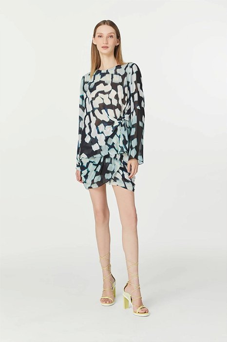 Conjunto Blusa + Saia Animale Georgete Estampa Cubo
