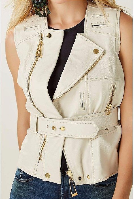 Colete Animale Offwhite de Couro