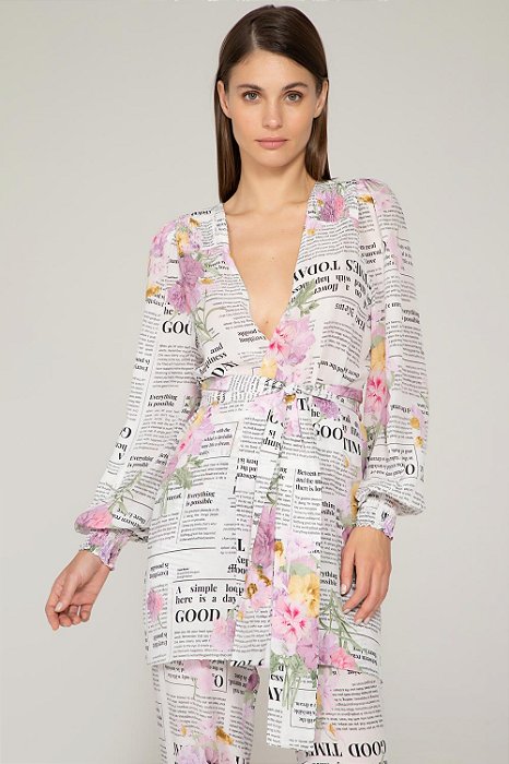Blusa Mixed Modelo Kimono Seda Estampa Goodnews I22