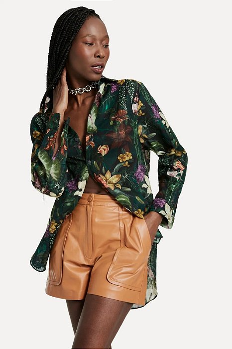 Camisa Reversa Floral Preta
