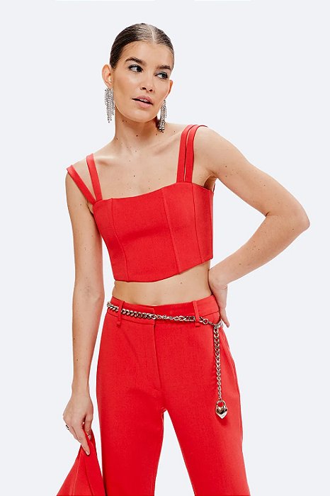 Cropped NV Modelo Vera Vermelho/Laranja