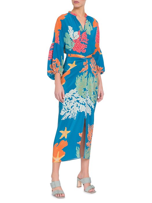 Conjunto Saia Pareô + Blusa Mixed Seda Estampa Corais