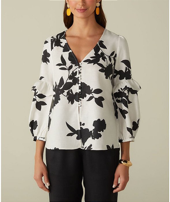 Blusa Souq Estampa Preto e Branco Floral