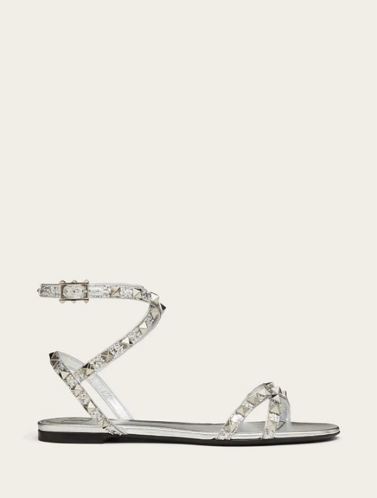 Sandália Valentino Rasteira Spikes Prata