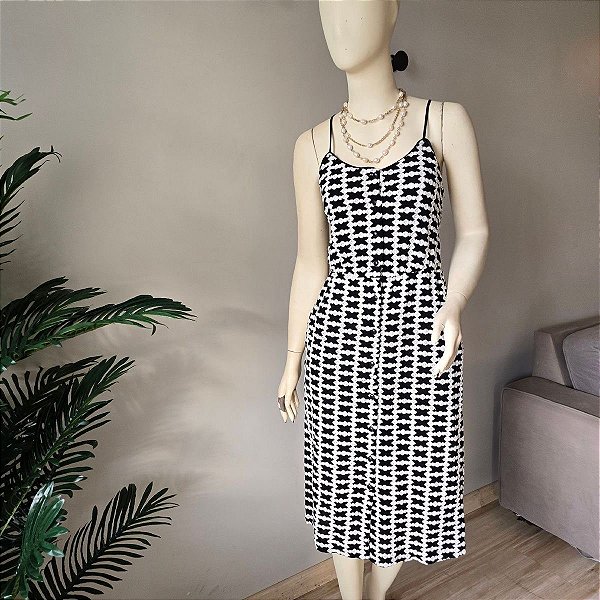 Vestido Midi Mixed Preto e Branco Alças