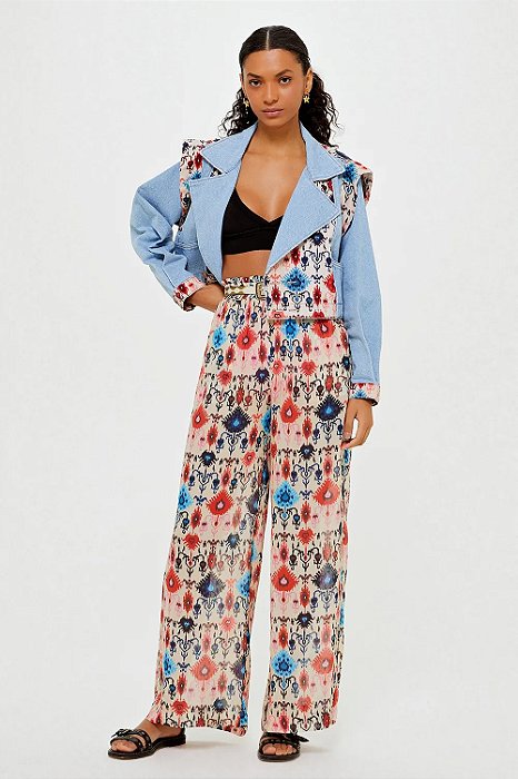 Calça NV Modelo Gaya Pantalona Seda Estampa