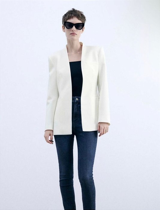 Blazer Zara Branco Sem Lapela