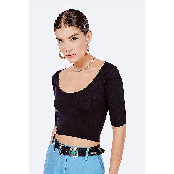 Cropped NV Modelo Natasha Malha Preto