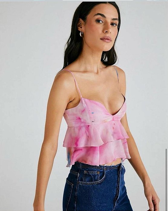 Blusa NV Alça Seda Rosa Tie Dye
