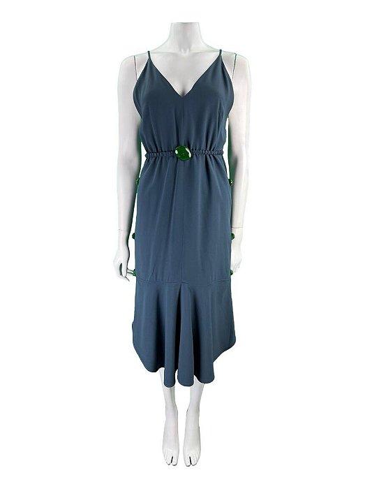 Vestido Cris Barros Azul Botões Laterais