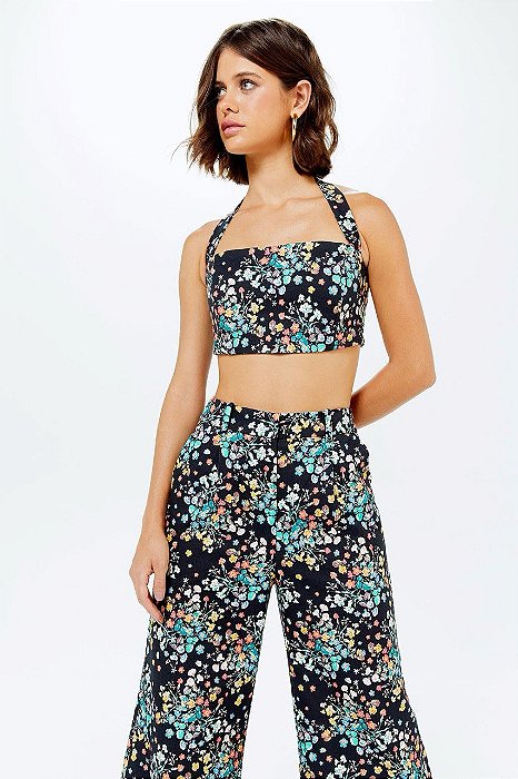 Top NV Preto Estampado Modelo Miranda Floral Liberty