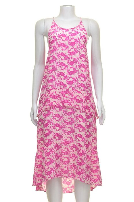 Vestido Ateen Seda Estampa Rosa e Branco