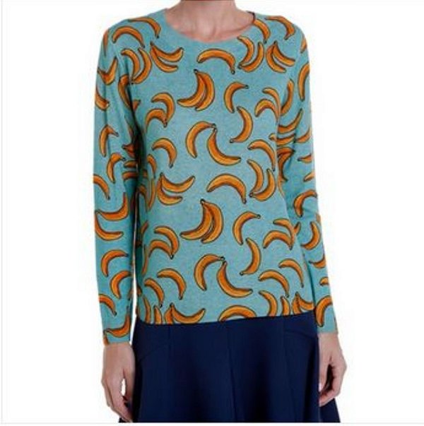 Blusa Le Lis Blanc Azul Tricot Estampa Bananas