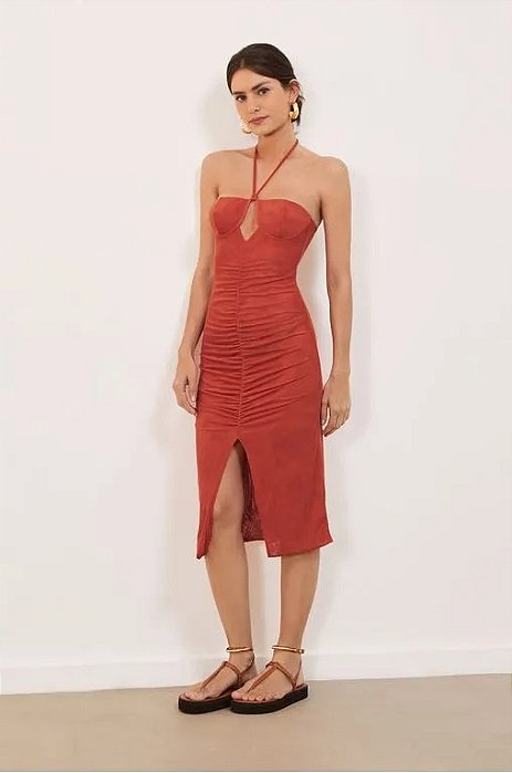 Vestido VIX Modelo Nikka Midi Grape Fruit (Vermelho)