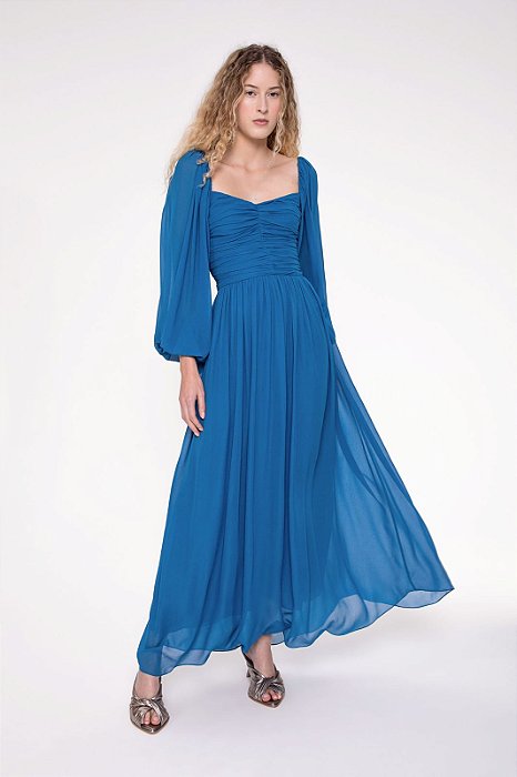 Vestido Cris Barros Azul Modelo Molina