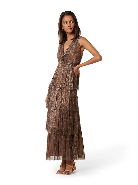 Vestido Ever New Petite Cobre Metalizado