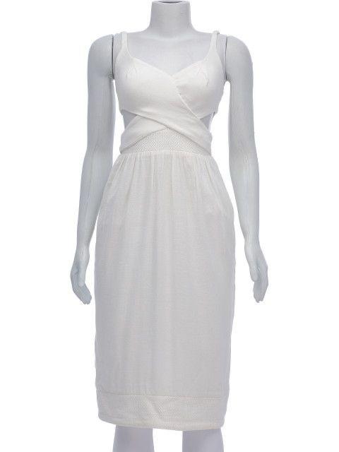 Vestido Cris Barros Alça e Midi Linho Offwhite