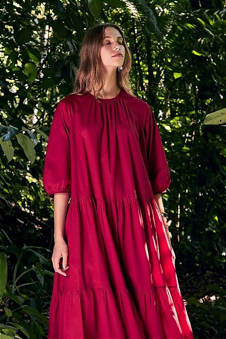 Vestido Andrea Marques Longo Vermelho Algodão