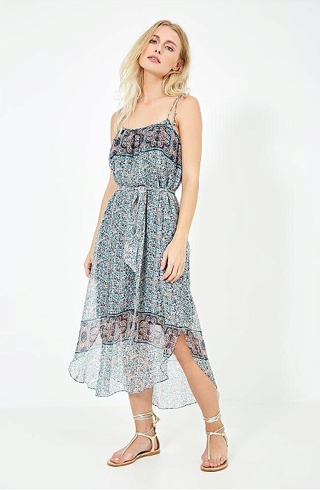 Vestido Ateen Alça Estampa Enza Seda e Lurex
