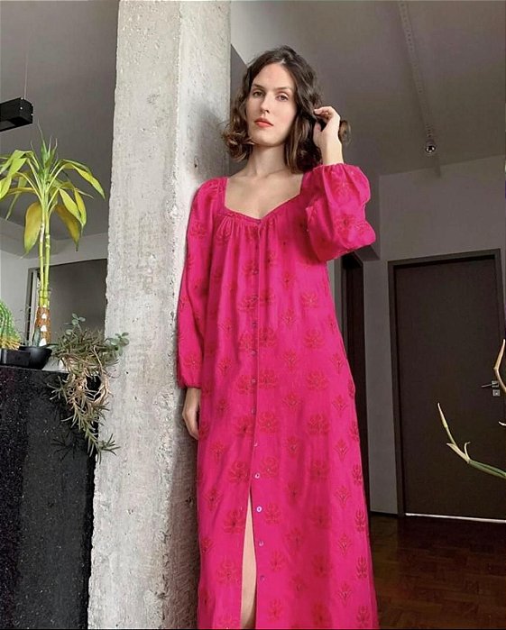 Vestido Cris Barros Longo Rosa Bordado Flores Rosas