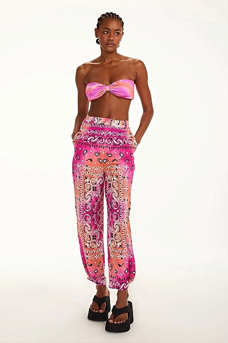 Calça NV Modelo Algarve Estampa Bandana Rosa
