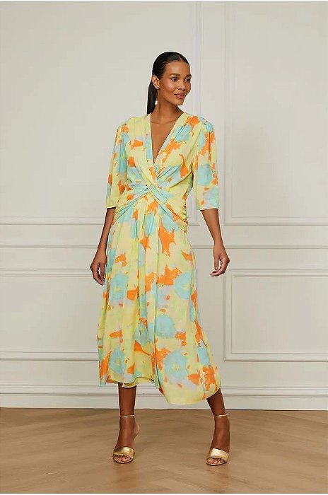 Vestido Animale Estampa Floral Agridoce Aurora Crepe Georgette