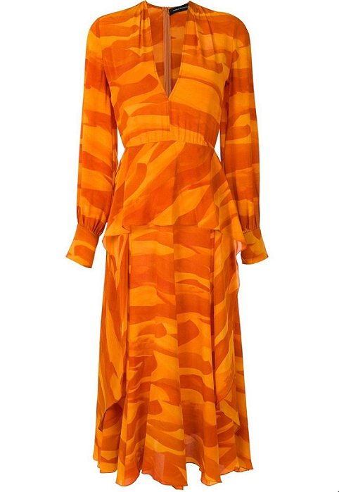 Vestido Andrea Marques Modelo Longo Manga Longa Seda Estampa Deserto