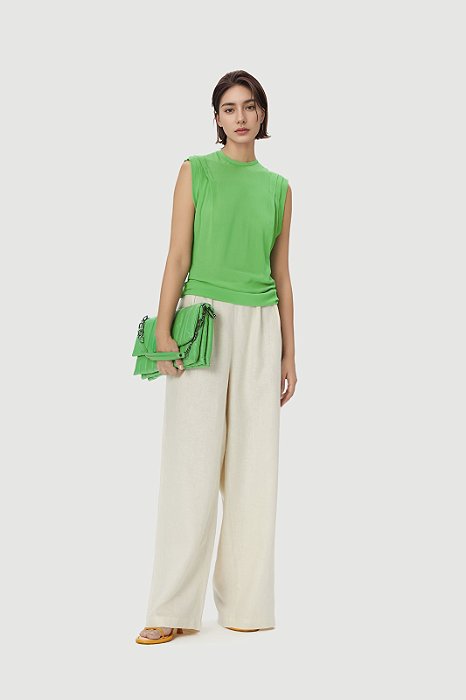 Blusa Animale Verde Franzido no Ombro