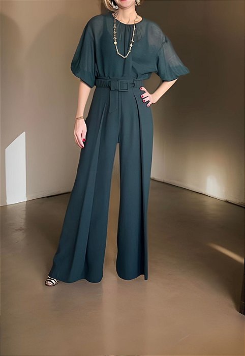 Calça Cris Barros Pantalona Crepe Verde