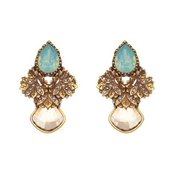 Brinco Claudia Arbex Modelo Prodigy Cristais Turquesa Ouro Vintage Médio