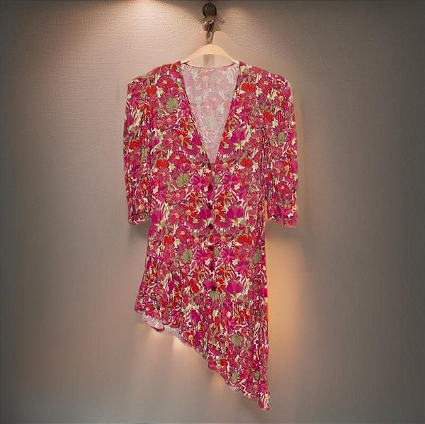 Vestido Adriana Degreas Curto Manga Média Viscose Floral Rosa