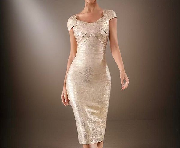 Vestido Bhava Bandagem Dourado Claro