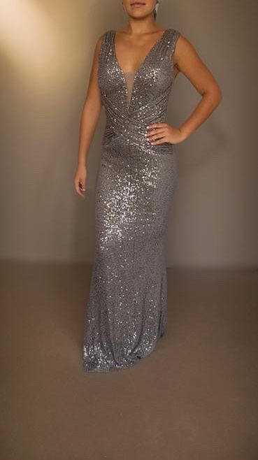 Vestido Bhava Longo Paetês Prata