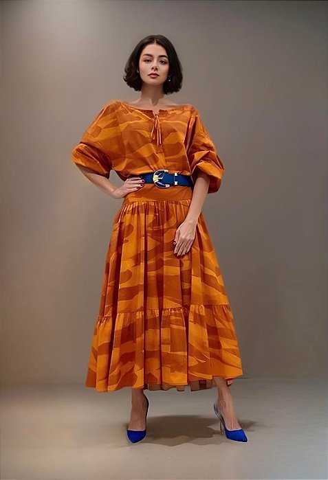 Vestido Andrea Marques Tricoline Estampa Deserto
